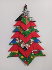 Fabric Christmas Tree Approx. 13″ X 9 1/2 ” Hand Made USA Beautiful 3-D Effect