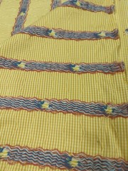 Heavy Yellow and Gold Gingham Check Fabric 2 Yards W/Raised Roosters & Wire.