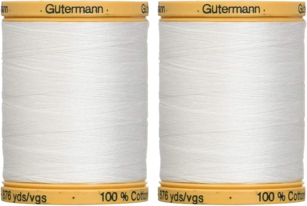 2-Pack – Gutermann Natural Cotton Thread Solids 876 Yards Each – White