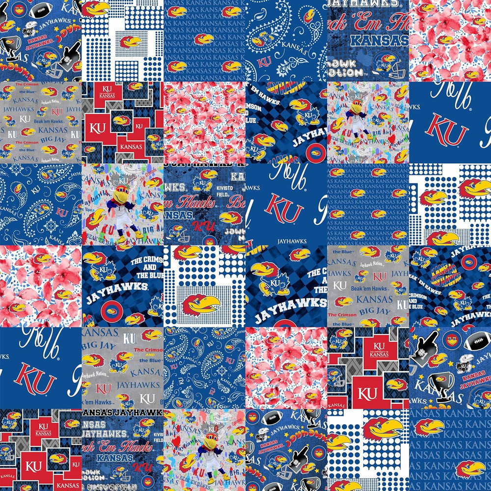 Licensed University of Kansas Cheater Quilt Printed Cotton Fabric-Kansas