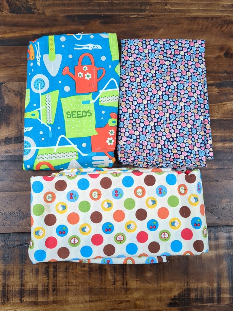 Lot of Fabric, gardening, buttons, food, vibrant multicolor, 1lb 10oz