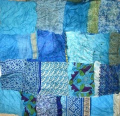 LOT PURE SILK Antique Vintage Sari Fabrics REMNANT 20 pcs 5 inch SQUARES AQUA