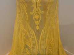 Yellow 4way stretch sequins Embroidery Mesh Lace fabric 50” Width 1 Yard