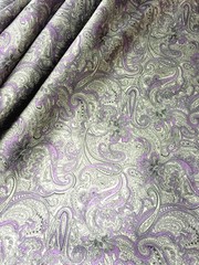 Paisley Print NON-STATIC Viscose Satin Feel Material Fabric BTY -Purple Gray