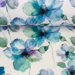 Swafing Cotton Musselin Fleur Double Gauze Dress Fabric, Green, 1m X 1,44m