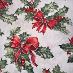 FERN XL SCRAP 10X22″ Fabric Christmas Holiday Red Ribbon Bows, Holly, Berries