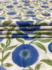 Floral Sewing Material 5 Yards Cotton Fabric Hand Block Print Indian Sanganeri