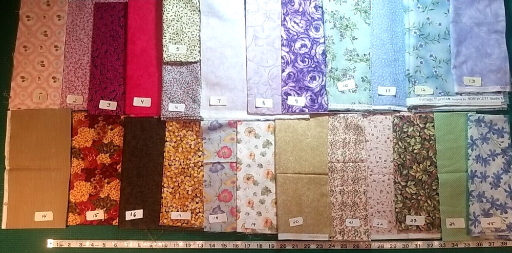 FQs 1/4 yds SCRAPS Floral Lillies Daisy Leaves Blenders cotton quilting Fabric