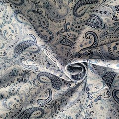 Blue & Gray Paisley Floral on White Japanese Cotton Lawn