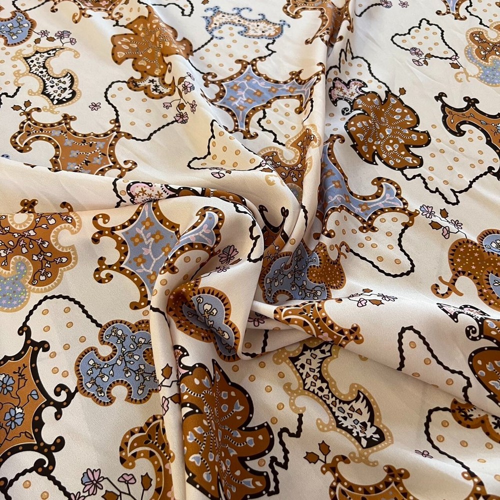 100% Mulberry Silk 23 Momme Heavy Fabric Vintage Print 55″ wide 1 meter XX130