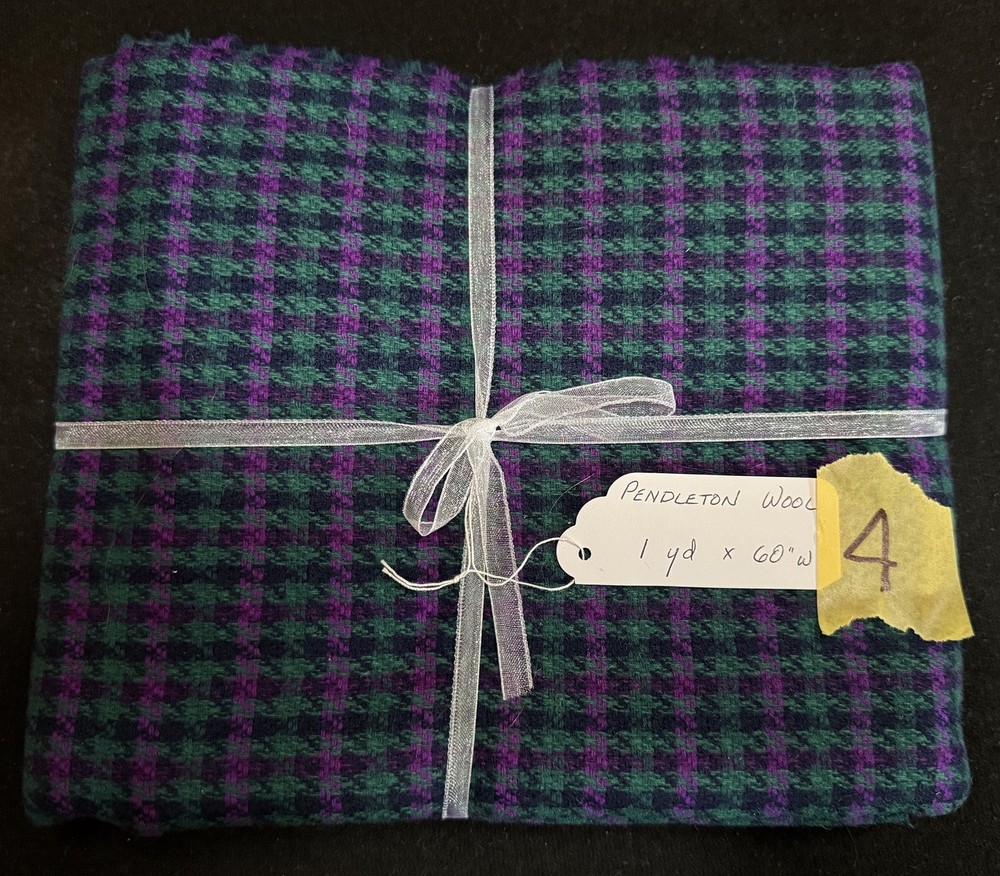Vintage 100% Pendleton WOOL: EGGPLANT PURPLE & GREEN – Plaid – NOS – 36” x 60”
