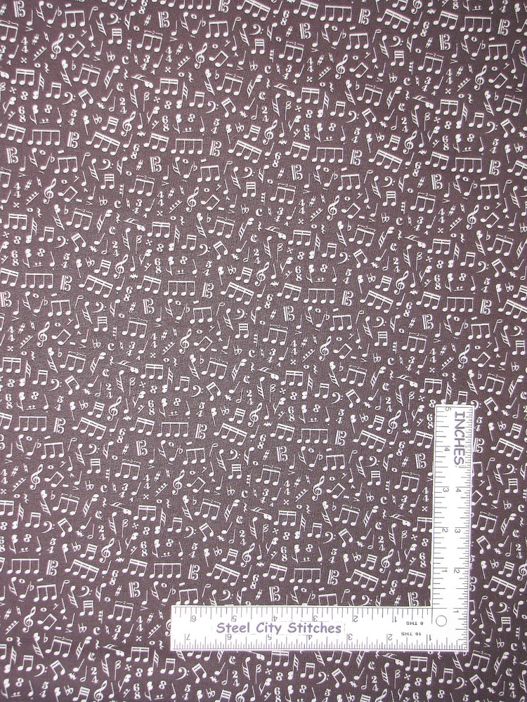 Cream Music Note Toss Dark Gray Fabric By the Yard Cotton Windham