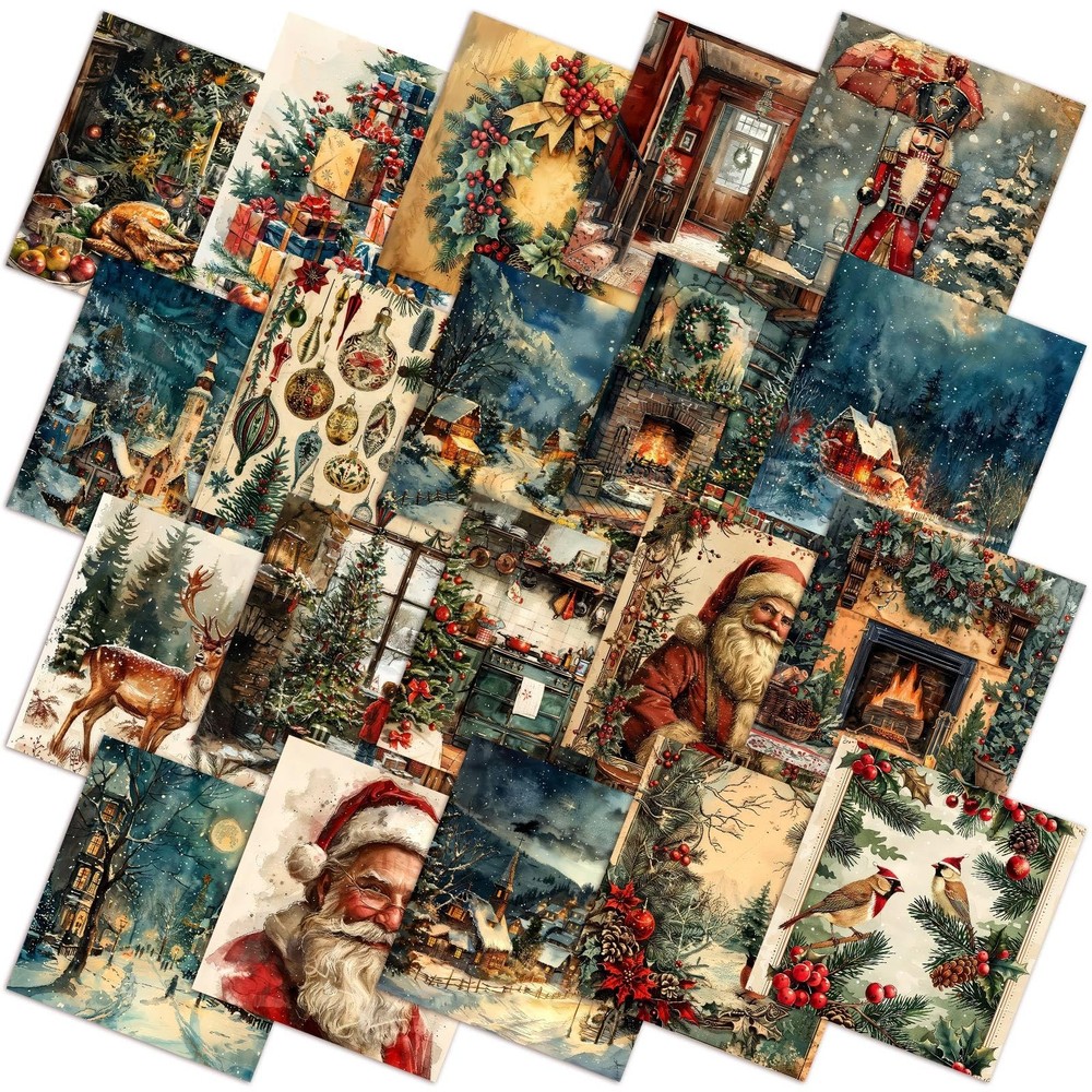 Ganeen 60 Pcs 10 x 10 Inch Vintage Christmas Quilting Fabric Multicolor