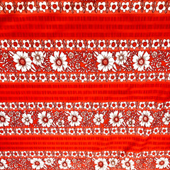 3 Yd X 64 In Vtg Mod Red Orange White Floral Stripe Polyester Stretch Fabric