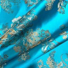 Anais TURQUOISE Floral Brocade Chinese Satin Fabric for Cheongsam/Qipao, Appare