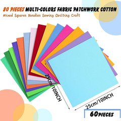 80 Pcs 10 X 10 Inch Solid 100% Color Fabric Cotton Fat Quarters Squares Scraps P