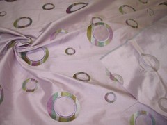 12 YDS 100% SILK LAVENDER EMBROIDERED RINGS DRAPERY UPHOLSTERY FABRIC FOR LESS