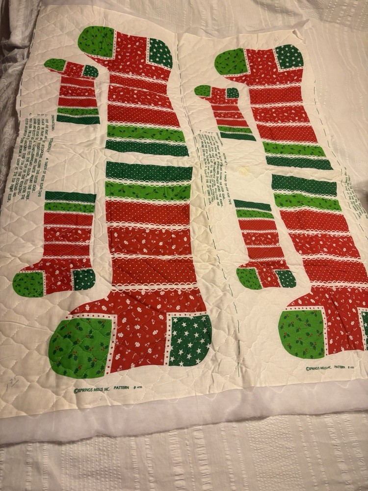 Vtg Spring Mills 4 Christmas Stocking Patterns Cut Sew Quilt Patchwork Red Green