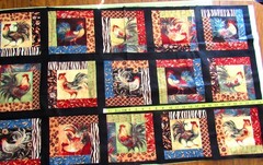 2/3 yd Cotton Fabric 8.5″ Squares with Various Chickens & Roosters
