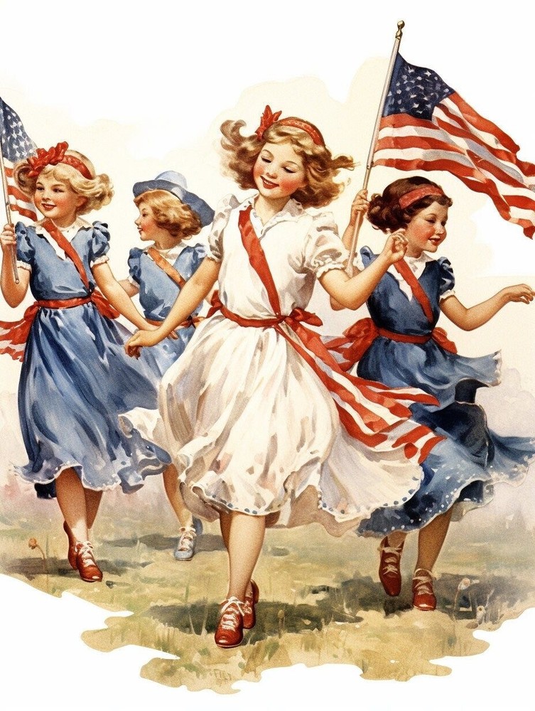 Handmade Vintage RUNNING W FLAGS #3 4th of July 8×8 Quilt Craft Fabric Block