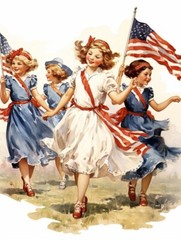 Handmade Vintage RUNNING W FLAGS #3 4th of July 8×8 Quilt Craft Fabric Block