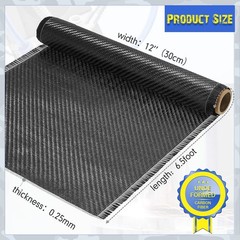 6.5ft x 12″ Carbon Fiber Fabric Roll – 2×2 Twill Weave 3K/220g for Cars, Boats,
