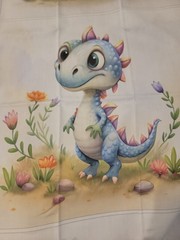 Cotton fabric 6 baby dragons, each square is 13 x 13 inches