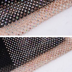 30 100CM AB Crystal Rhinestone Beaded Mesh Net Fabric Stretch Glitter DIY Shoes