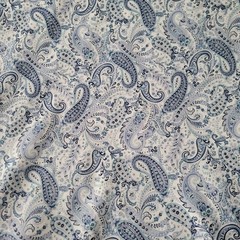 Blue & Gray Paisley Floral on White Japanese Cotton Lawn