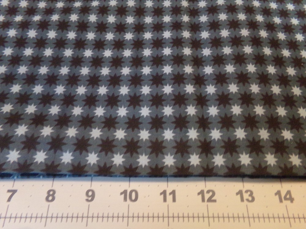3/4 YD X 42″ VINTAGE GRAY & BLACK STARS COTTON BLEND/ NEW #7495