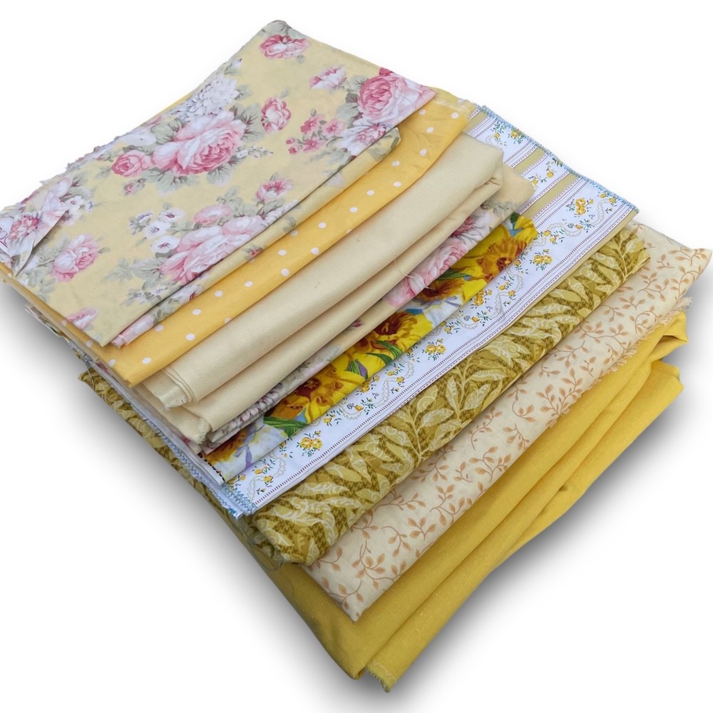 Vintage Quilting / Craft Fabric Yellows Patterns Florals Solids