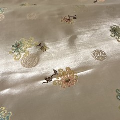 Asian brocade fabric Silver with yellow, pink, Blue,flowers. Wide 28” BTY