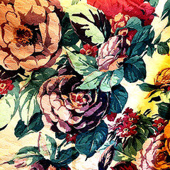 KENMILL Floral Fabric VAT Screen Print Pre-Shrunk Multicolor 54 x 75″ / 2 yds