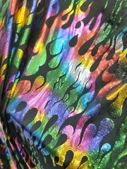 Multicolor Fire Print Foil Metallic Flames Spandex Fabric By The Yard Stretch