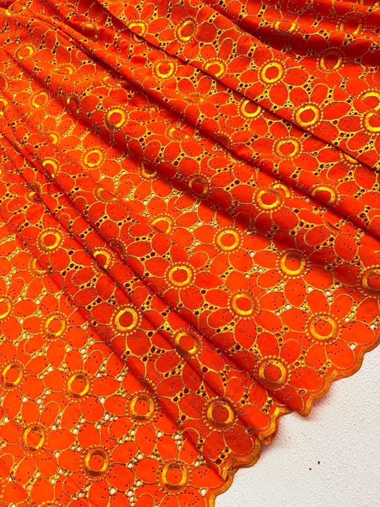 Orange Gold Voile Lace- Gold Floral Lace- Sold by 5 Yards..