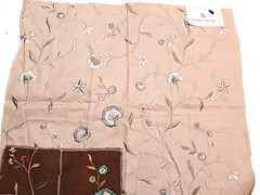 Randolph Alexander Linen Blend Floral Embroidered Fabric Samples Tan Blue Brown