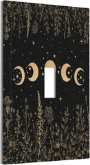 Black Gold Wildflower Plant Moon Starry Sky Floral Botanical Single Toggle Light