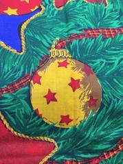 Larger Print Ornaments in Tree Stars Balls Ribbon 1 Yard x 46″ W Cotton Fabric