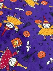 Cotton Flannel Halloween Witches Costumes Pumpkins Bats on Purple 3.75Y x 42″W