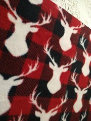 2 REMNANTS Deer Head Red Black Buffalo Plaid Anti-Pill FLEECE FABRIC 22″ & 30″ L