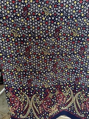 1 3/4 YD Navy Blue Paisley Floral Border Fabric All Cotton, 42″ wide