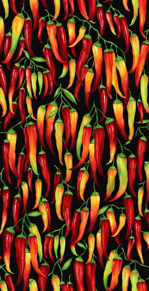 Food Fabric | Snacks Peppers Please Chilis Allover Black | Freckle + Lollie YARD