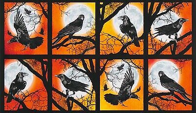 23″ Fabric Panel – Robert Kaufman Digital Raven’s Moon Halloween Block Orange