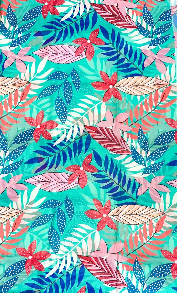 African Print, Chiffon Fabric- Turquoise, Blue, Red, Pink “Hopebloom”, ~ 2 Yards