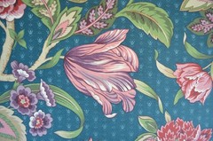 VINTAGE STANLEY KING Teal Blue Floral/ 100% Cotton/ Chrysanthemum Cottage Granny