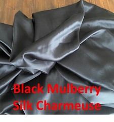 Black Silk Fabric by the Yard, 55” Width, 100% Pure Satin Charmeuse Mulberry, 19