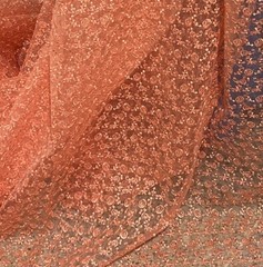PEACH Embroidery ORGANZA Fabric 58” Width Sold By The Yard