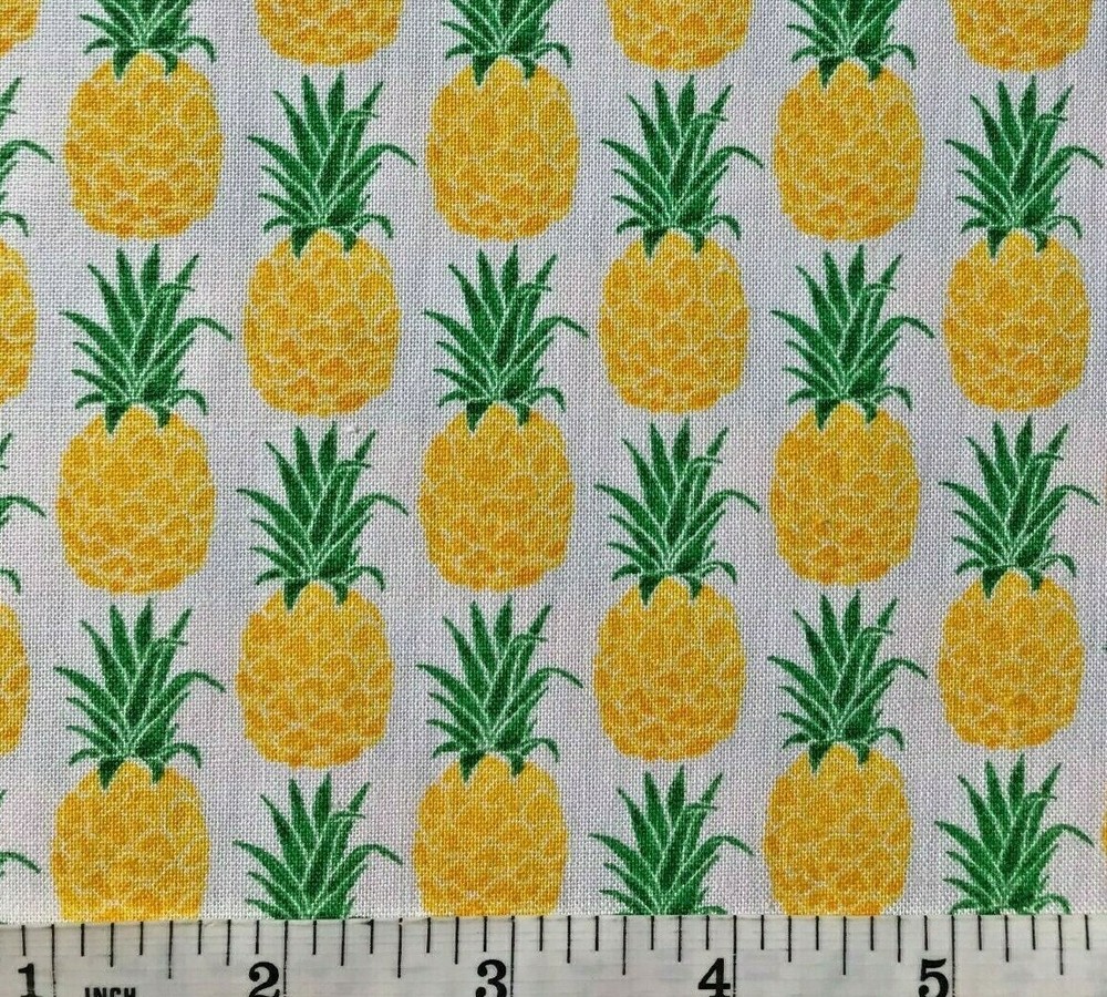 Golden Yellow Pineapples on White – Quilt Fabric – Fat Quarter