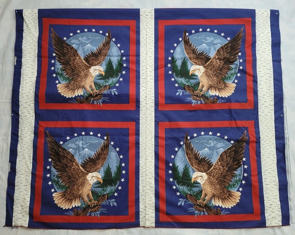 Wamsutta Eagle Fabric Pillow Squares Patriotic Star Birch Bark 4 OR 6 Squares