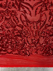 Phoebe RED Sequins on Mesh Lace Fabric by the Yard – 10062